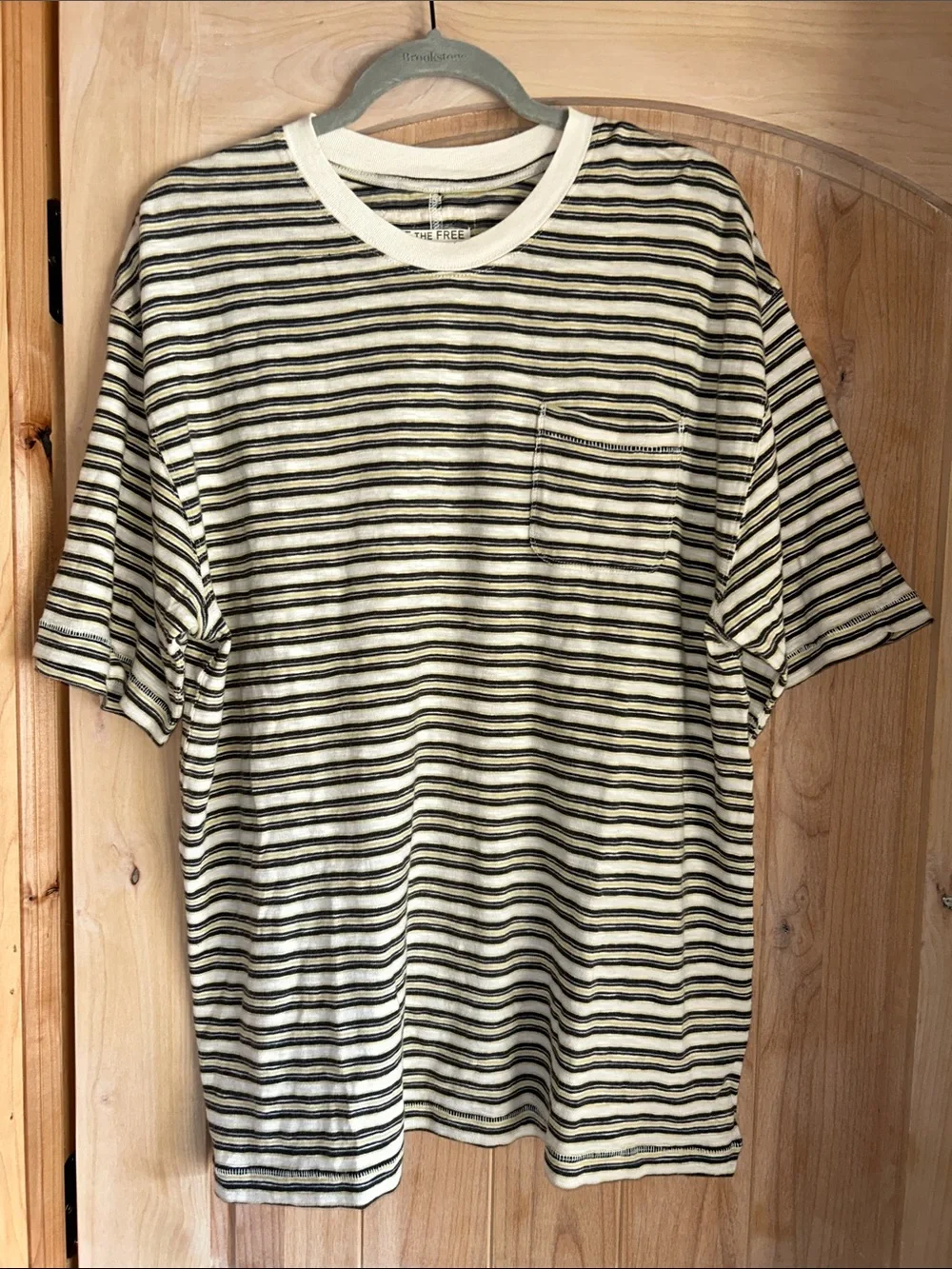 Free People NWOT All Love Striped Pocket Tee Size Small in Tea Combo